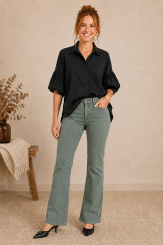 Teresa Puff Sleeve Button Down Shirt • Black