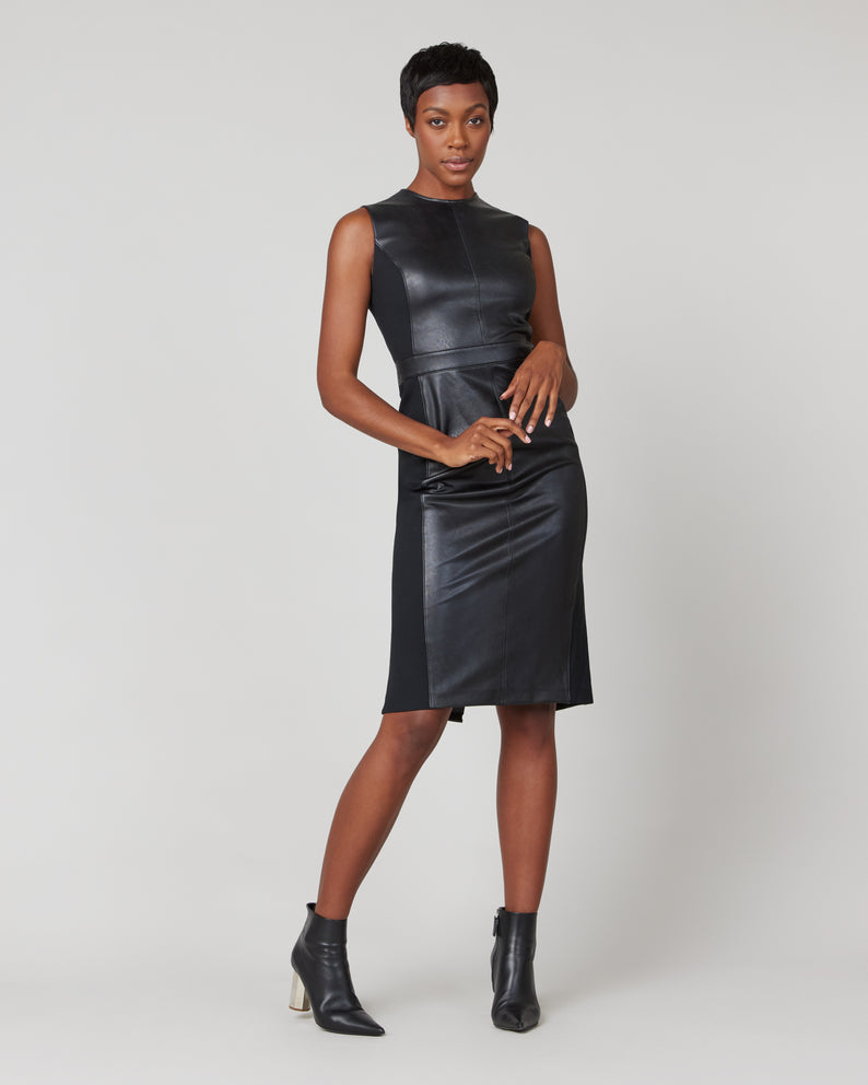 Leather-Like Combo Fitted Dress Luxe Black Leather-Like Combo Fitted Dress Luxe Black