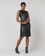 Leather-Like Combo Fitted Dress • Luxe Black