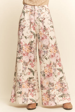 Floral Washed Wide Leg Pant • Cream Floral