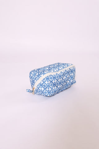 Printed Glam Travel Makeup Bag • Blue Floral Lace