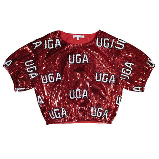 UGA Sequin Repeater Crop Top • Red & White