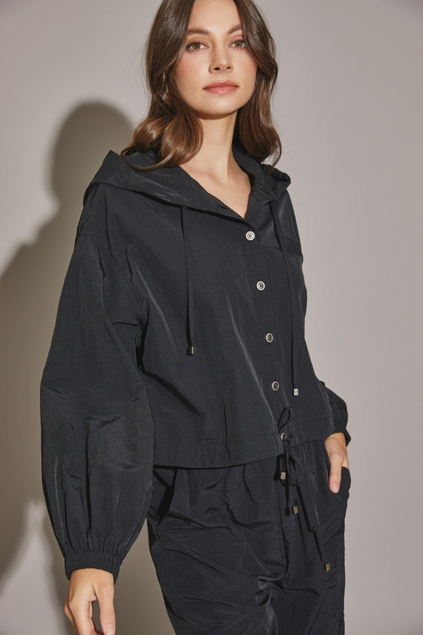 Drawstring Hooded Jacket • Black