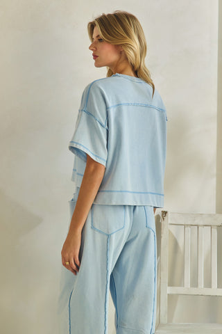Cropped Easy Breezy Top & Pants Set • Light Blue