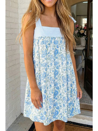 Andy Floral Tie Shoulder Dress • Blue