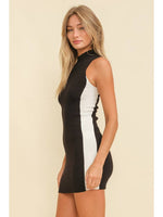 Bodycam Fitted Mini Mock Neck Dress • Black/White