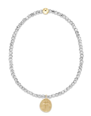 Silver Faceted Hematite 2mm Bead Bracelet - Inspire Small Gold Charm