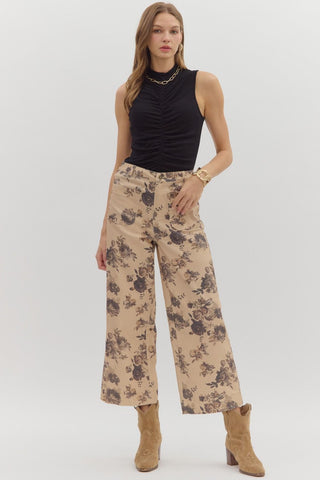 Julia Floral Cropped Pant • Taupe