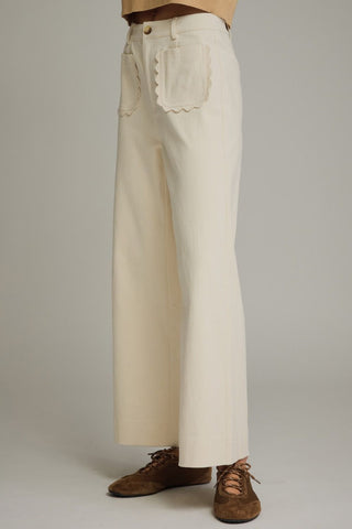 Estella Wide Leg Scallop Accent Pants • Ecru