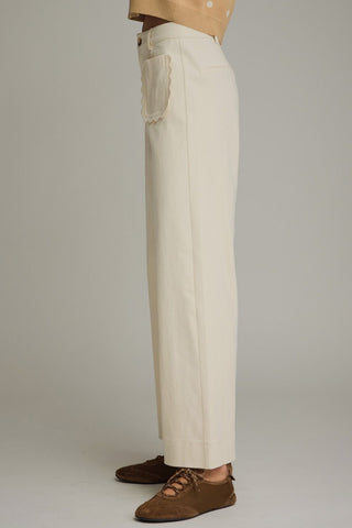 Estella Wide Leg Scallop Accent Pants • Ecru