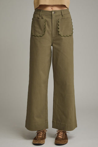 Nova Scallop Accent Wide Leg Pants • Olive