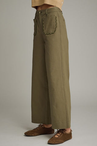 Nova Scallop Accent Wide Leg Pants • Olive