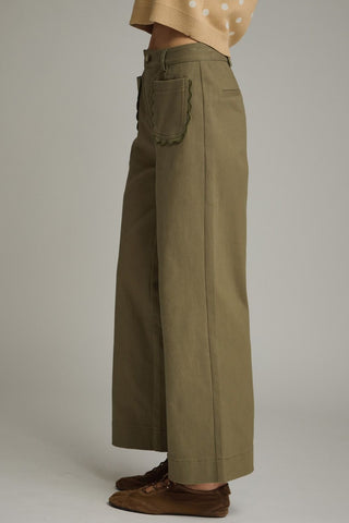 Nova Scallop Accent Wide Leg Pants • Olive