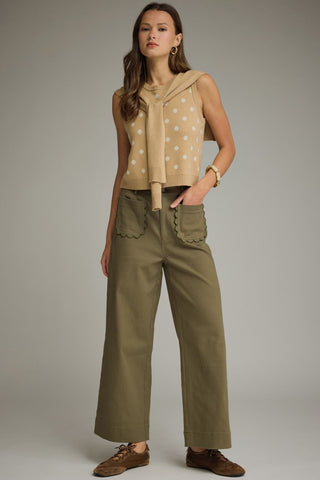 Nova Scallop Accent Wide Leg Pants • Olive