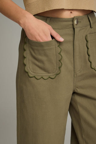 Nova Scallop Accent Wide Leg Pants • Olive
