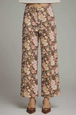 Fall Florals Printed Pants • Brown