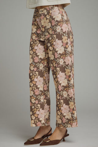 Fall Florals Printed Pants • Brown