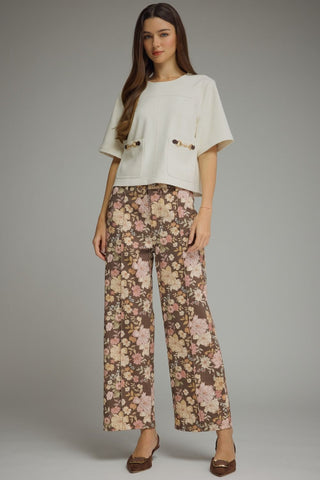 Fall Florals Printed Pants • Brown