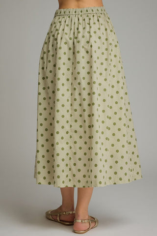 Autumn Olive Gingham Polka Dot Midi Skirt