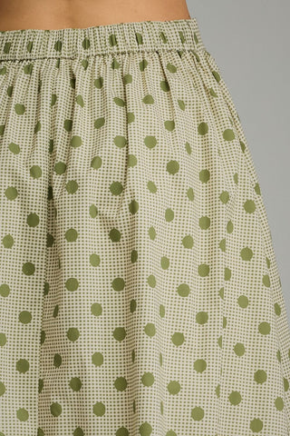 Autumn Olive Gingham Polka Dot Midi Skirt