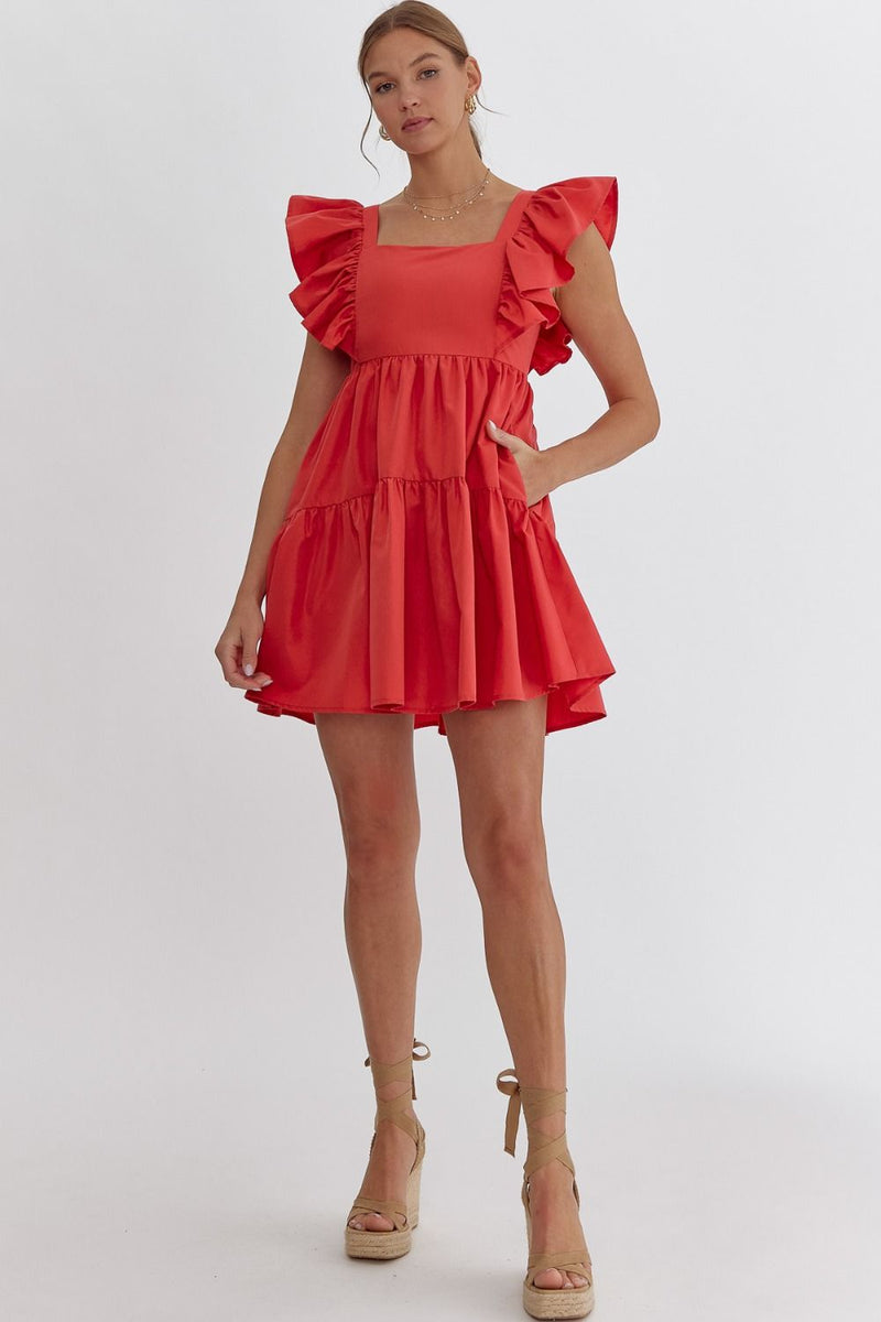 Night Out Ruffle Sleeve Dress • Red