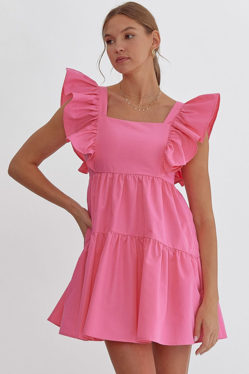 Night Out Ruffle Sleeve Dress • Pink