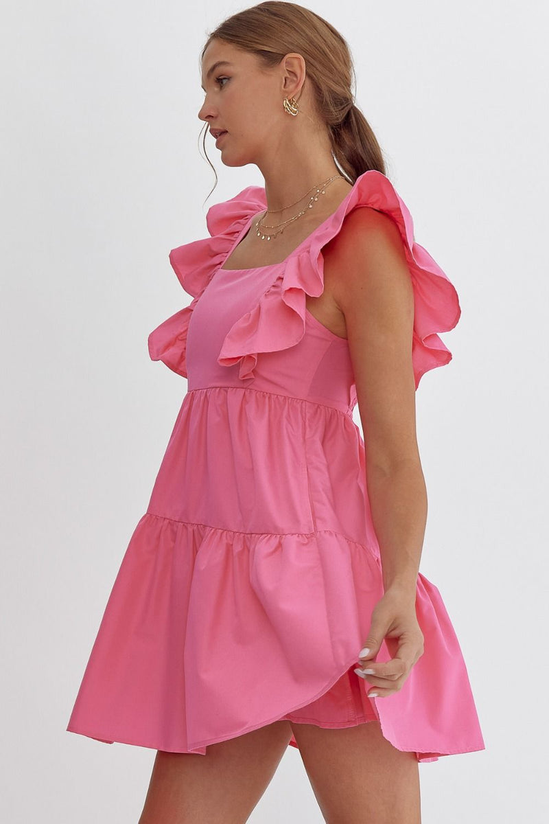 Night Out Ruffle Sleeve Dress • Pink