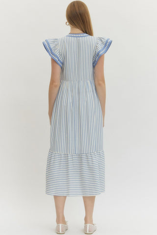 Seraphina Tiered Ruffle Sleeve Striped Dress • Light Blue