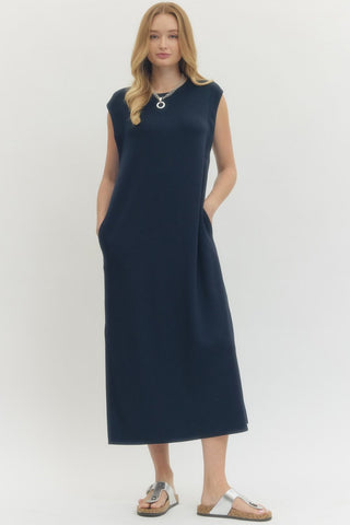Charlotte Jersey Knit Pocket Dress • Navy