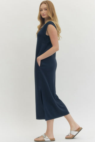 Charlotte Jersey Knit Pocket Dress • Navy