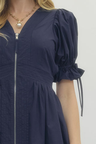 Joan Embroidered Hem Midi Dress • Navy