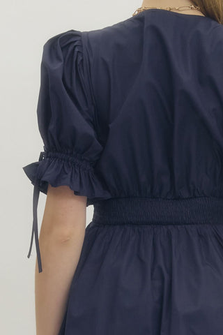 Joan Embroidered Hem Midi Dress • Navy