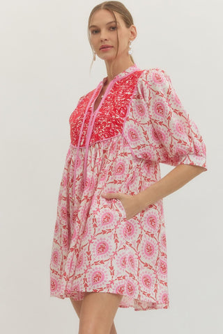 Paisley Dreams Puff Sleeve Dress • Pink