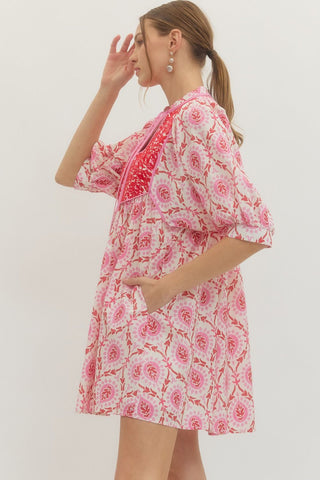 Paisley Dreams Puff Sleeve Dress • Pink