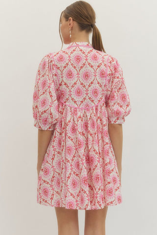 Paisley Dreams Puff Sleeve Dress • Pink