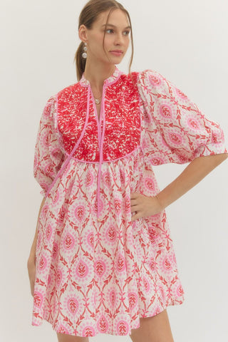 Paisley Dreams Puff Sleeve Dress • Pink