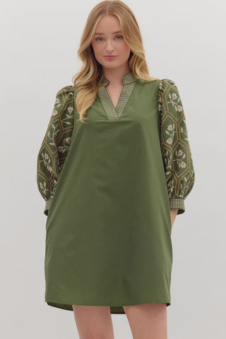Novella Embroidered Dress • Olive