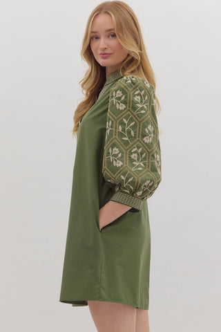 Novella Embroidered Dress • Olive