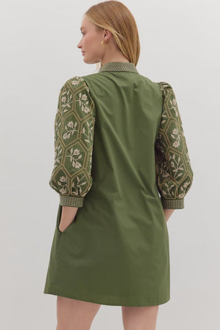 Novella Embroidered Dress • Olive