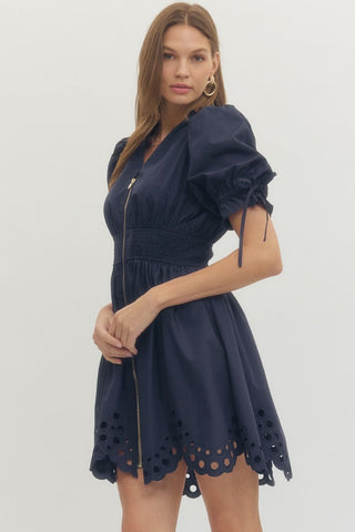 Charlie Scalloped-Hem Dress • Navy