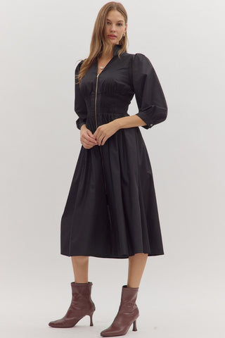 Poppy Puff Sleeve Midi Dress • Black