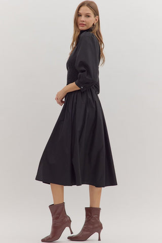Poppy Puff Sleeve Midi Dress • Black