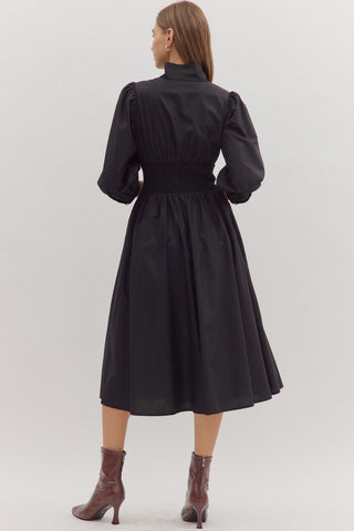 Poppy Puff Sleeve Midi Dress • Black
