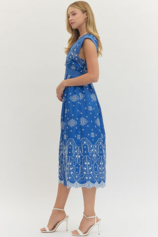 Astra Embroidered Sleeve Dress • Blue