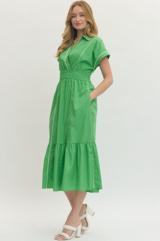 Calliope Ruffle Hem Midi Dress • Green