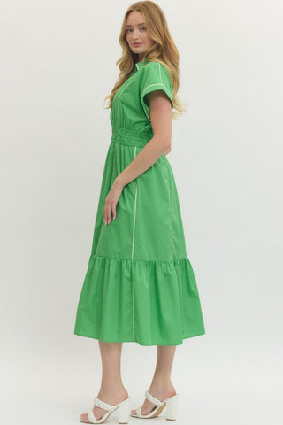 Calliope Ruffle Hem Midi Dress • Green