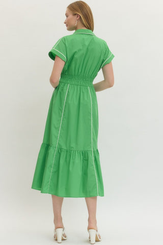 Calliope Ruffle Hem Midi Dress • Green