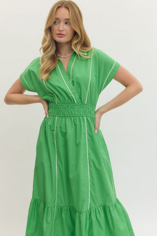 Calliope Ruffle Hem Midi Dress • Green