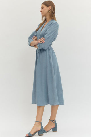 Pixie Smocked Waist Midi Dress • Light Blue