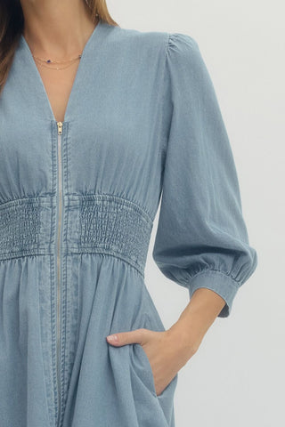 Pixie Smocked Waist Midi Dress • Light Blue